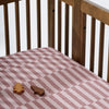 T30435,Babyletto,Maroon Stripe Muslin Crib Sheet in GOTS Certified Organic Cotton