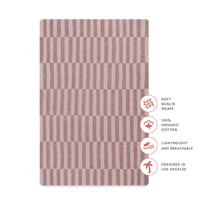 T30436,Babyletto,Maroon Stripe Muslin Mini Crib Sheet in GOTS Certified Organic Cotton
