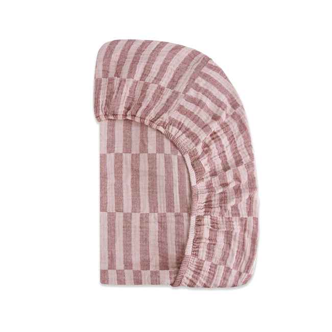 T30436,Babyletto,Maroon Stripe Muslin Mini Crib Sheet in GOTS Certified Organic Cotton