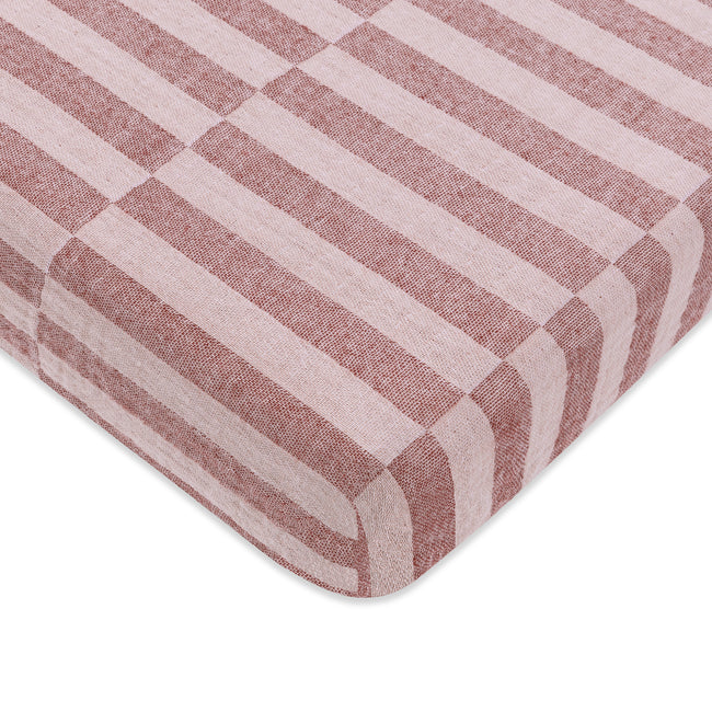 T30436,Babyletto,Maroon Stripe Muslin Mini Crib Sheet in GOTS Certified Organic Cotton