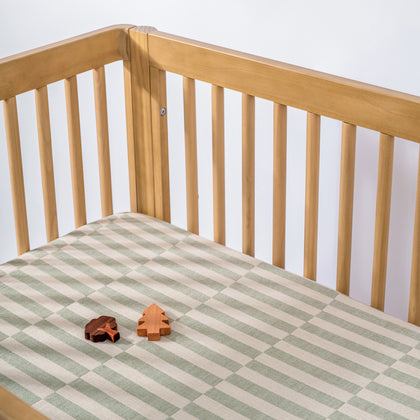 T30533,Babyletto,Moss Stripe Muslin All-Stages Midi Crib Sheet in GOTS Certified Organic Cotton