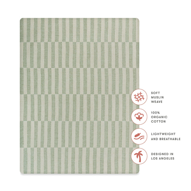 T30533,Babyletto,Moss Stripe Muslin All-Stages Midi Crib Sheet in GOTS Certified Organic Cotton