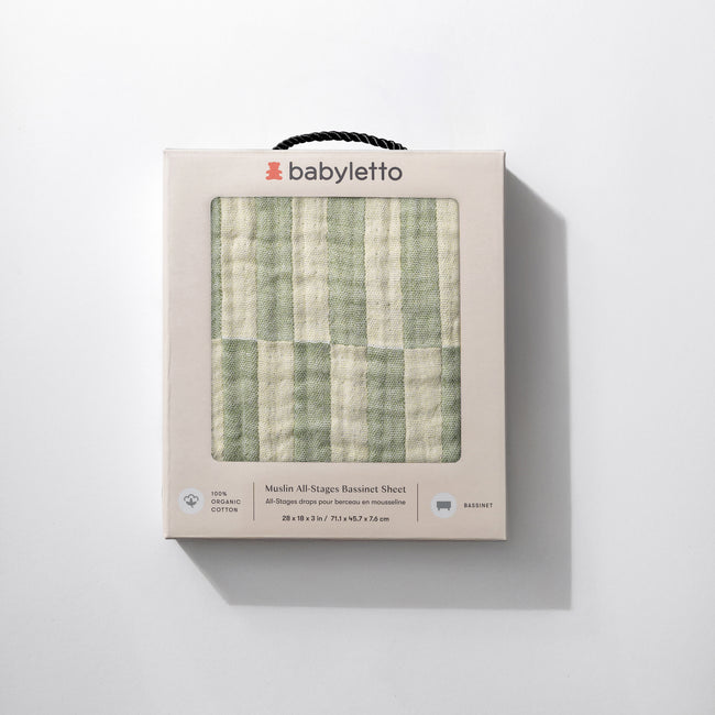 T30534,Babyletto,Moss Stripe Muslin All-Stages Bassinet Sheet in GOTS Certified Organic Cotton