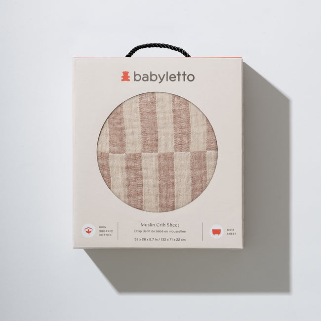 T30635,Babyletto,Cocoa Stripe Muslin Crib Sheet in GOTS Certified Organic Cotton