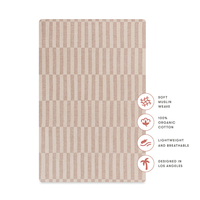 T30636,Babyletto,Cocoa Stripe Muslin Mini Crib Sheet in GOTS Certified Organic Cotton