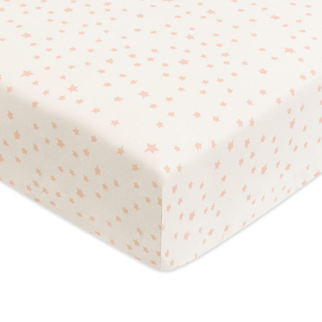 T31035IDS,Babyletto,Doodle Stars Organic Brushed Cotton Crib Sheet in Ivory with Dusty Rose Stars