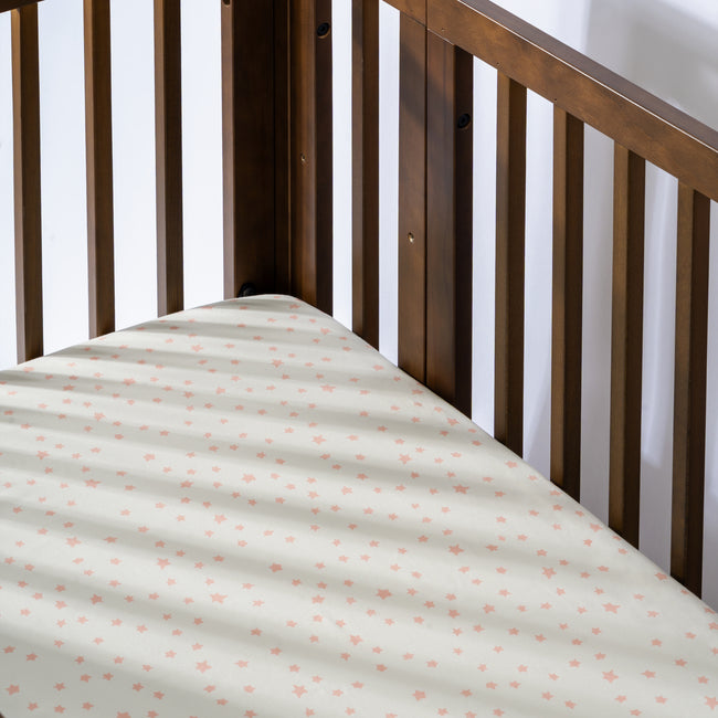 T31035IDS,Babyletto,Doodle Stars Organic Brushed Cotton Crib Sheet in Ivory with Dusty Rose Stars