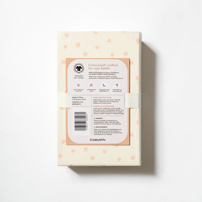 T31035IDS,Babyletto,Doodle Stars Organic Brushed Cotton Crib Sheet in Ivory with Dusty Rose Stars