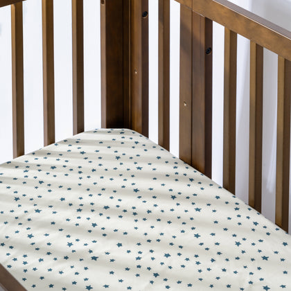 T31035IVS,Babyletto,Doodle Stars Organic Brushed Cotton Crib Sheet in Ivory with Navy Stars