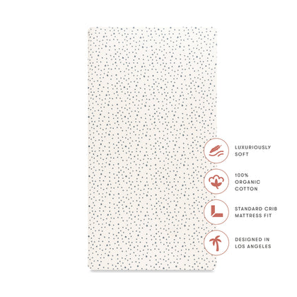 T31035IVS,Babyletto,Doodle Stars Organic Brushed Cotton Crib Sheet in Ivory with Navy Stars