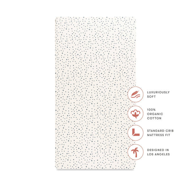 T31035IVS,Babyletto,Doodle Stars Organic Brushed Cotton Crib Sheet in Ivory with Navy Stars