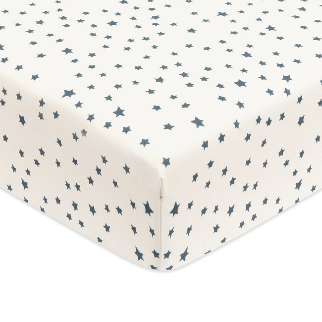 T31035IVS,Babyletto,Doodle Stars Organic Brushed Cotton Crib Sheet in Ivory with Navy Stars