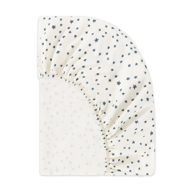 T31035IVS,Babyletto,Doodle Stars Organic Brushed Cotton Crib Sheet in Ivory with Navy Stars