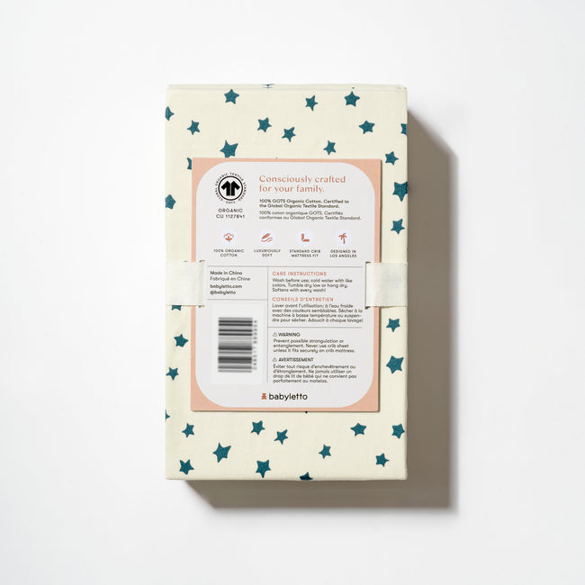 T31035IVS,Babyletto,Doodle Stars Organic Brushed Cotton Crib Sheet in Ivory with Navy Stars