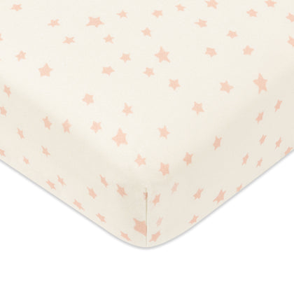 T31036IDS,Babyletto,Doodle Stars Organic Brushed Cotton Mini CribSheet in Ivory with Dusty Rose Stars