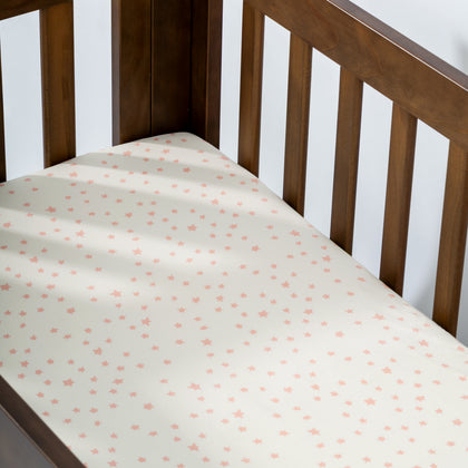 T31036IDS,Babyletto,Doodle Stars Organic Brushed Cotton Mini CribSheet in Ivory with Dusty Rose Stars