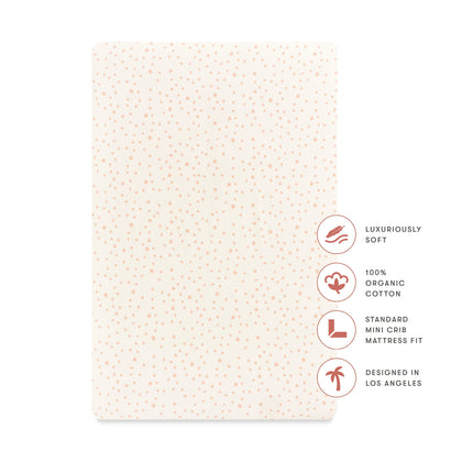 T31036IDS,Babyletto,Doodle Stars Organic Brushed Cotton Mini CribSheet in Ivory with Dusty Rose Stars
