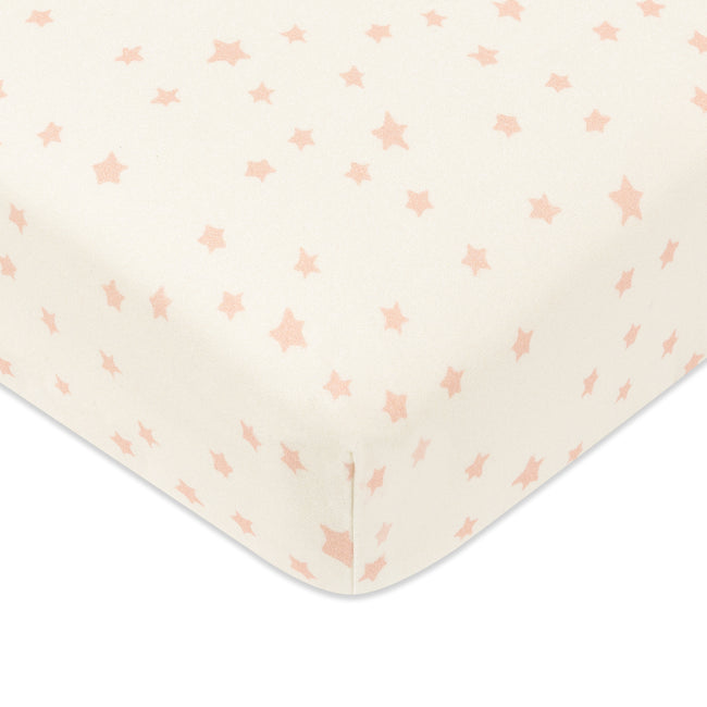 T31036IDS,Babyletto,Doodle Stars Organic Brushed Cotton Mini CribSheet in Ivory with Dusty Rose Stars