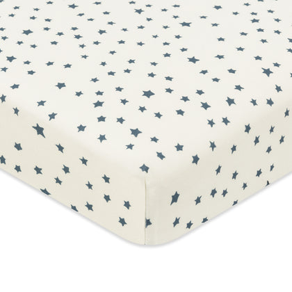 T31036IVS,Babyletto,Doodle Stars Organic Brushed Cotton Mini CribSheet in Ivory with Navy Stars