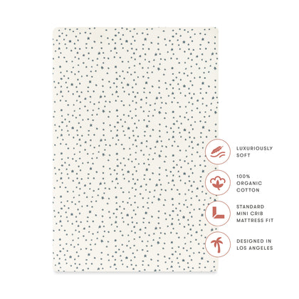 T31036IVS,Babyletto,Doodle Stars Organic Brushed Cotton Mini CribSheet in Ivory with Navy Stars