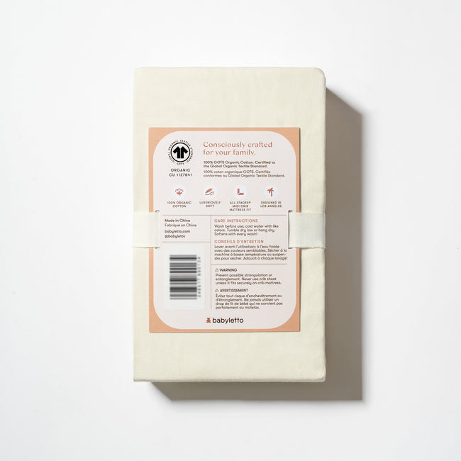 T32633I,Babyletto,Organic Brushed Cotton All-Stages® Midi Crib Sheet in Ivory