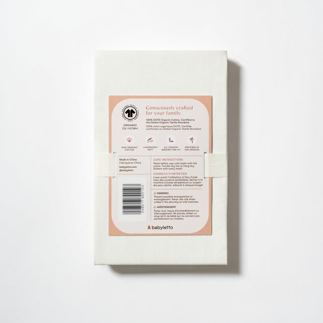 T32634BTW,Babyletto,Organic Brushed Cotton All-Stages® Bassinet Sheet in Bright White