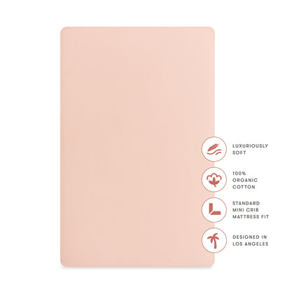 T32636DR,Babyletto,Organic Brushed Cotton Mini Crib Sheet in Dusty Rose