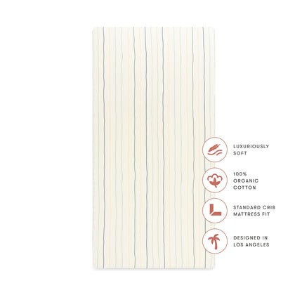 T33635ICS,Babyletto,Wonky Stripe Organic Brushed Cotton Crib Sheet in Ivory with Cool Multi-Color Stripes
