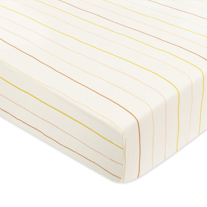 T33635IWS,Babyletto,Wonky Stripe Organic Brushed Cotton Crib Sheet in Ivory with Warm Multi-Color Stripes