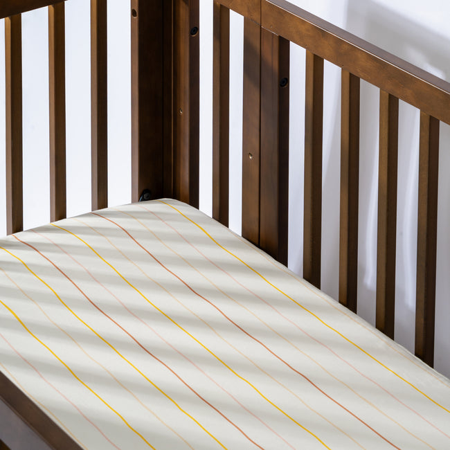 T33635IWS,Babyletto,Wonky Stripe Organic Brushed Cotton Crib Sheet in Ivory with Warm Multi-Color Stripes