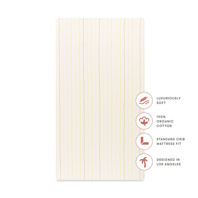 T33635IWS,Babyletto,Wonky Stripe Organic Brushed Cotton Crib Sheet in Ivory with Warm Multi-Color Stripes