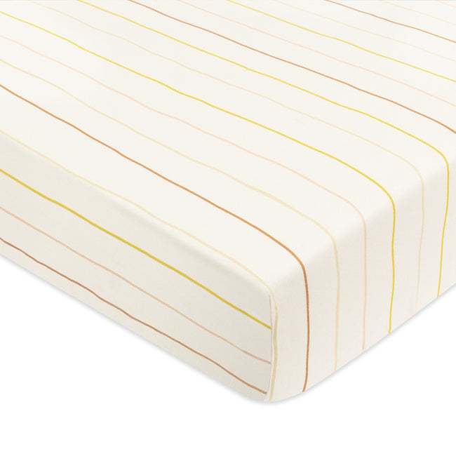 T33635IWS,Babyletto,Wonky Stripe Organic Brushed Cotton Crib Sheet in Ivory with Warm Multi-Color Stripes