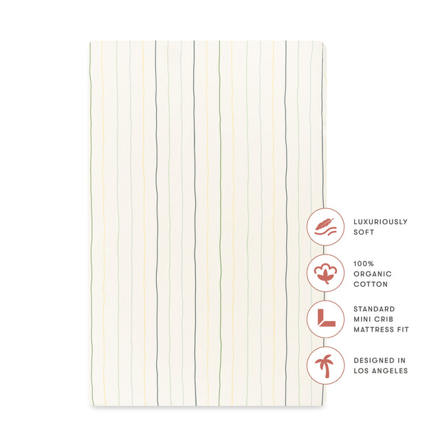 T33636ICS,Babyletto,Wonky Stripe Organic Brushed Cotton Mini CribSheet in Ivory with Cool Multi-Color Stripes