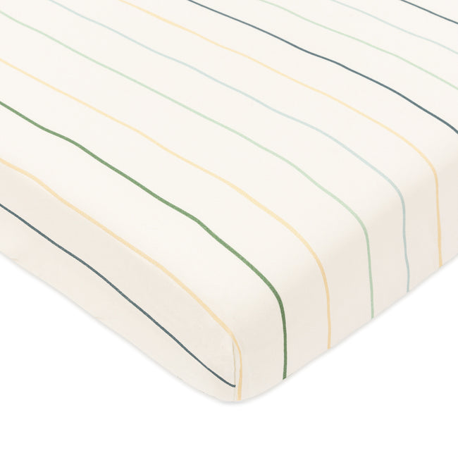 T33636ICS,Babyletto,Wonky Stripe Organic Brushed Cotton Mini CribSheet in Ivory with Cool Multi-Color Stripes