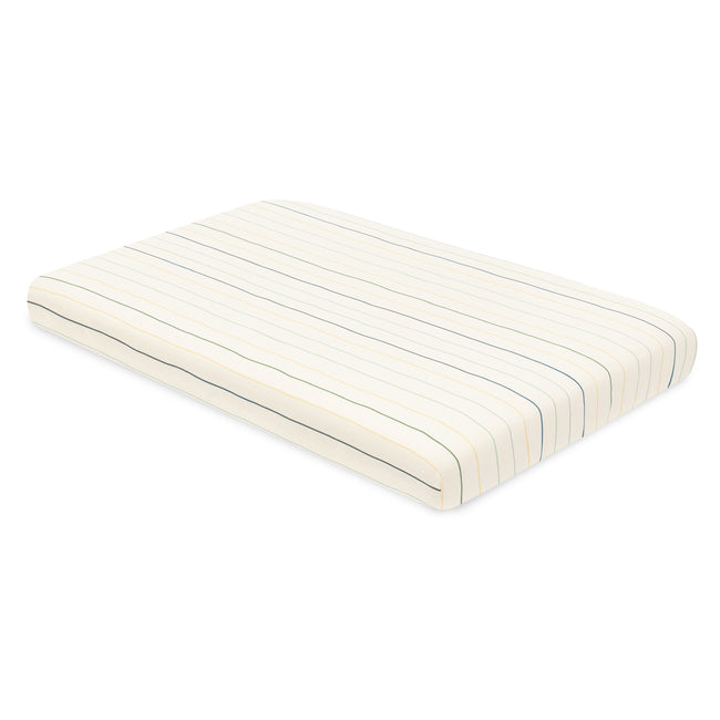 T33636ICS,Babyletto,Wonky Stripe Organic Brushed Cotton Mini CribSheet in Ivory with Cool Multi-Color Stripes