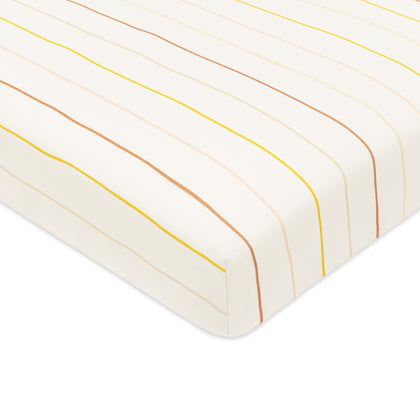T33636IWS,Babyletto,Wonky Stripe Organic Brushed Cotton Mini CribSheet in Ivory with Warm Multi-Color Stripes