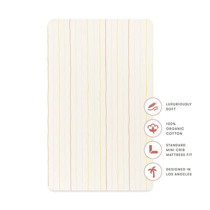 T33636IWS,Babyletto,Wonky Stripe Organic Brushed Cotton Mini CribSheet in Ivory with Warm Multi-Color Stripes