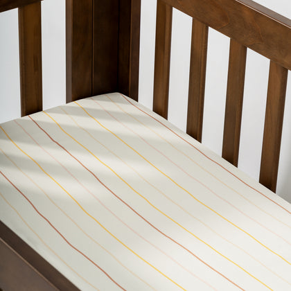T33636IWS,Babyletto,Wonky Stripe Organic Brushed Cotton Mini CribSheet in Ivory with Warm Multi-Color Stripes