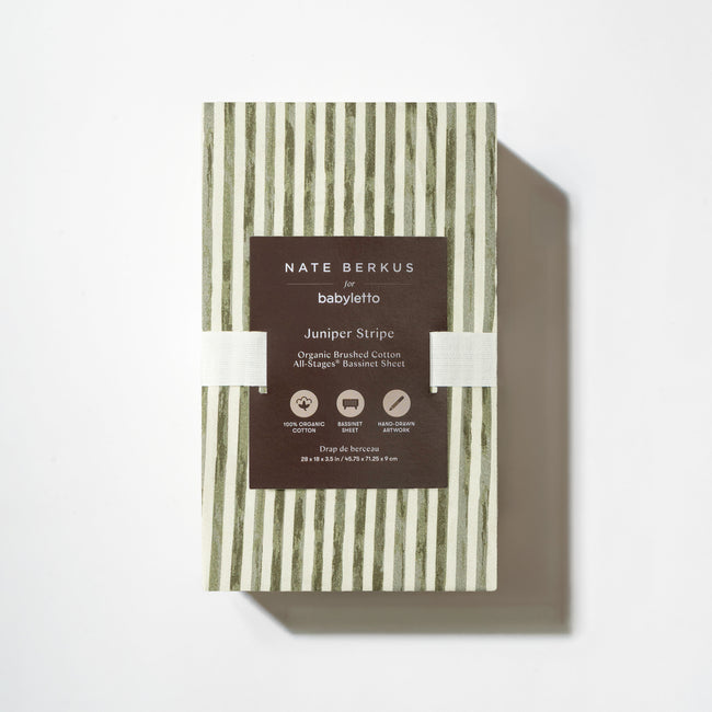 T34334JS,Babyletto,Nate Berkus x Babyletto All-Stages® Bassinet Sheet in Juniper Stripe