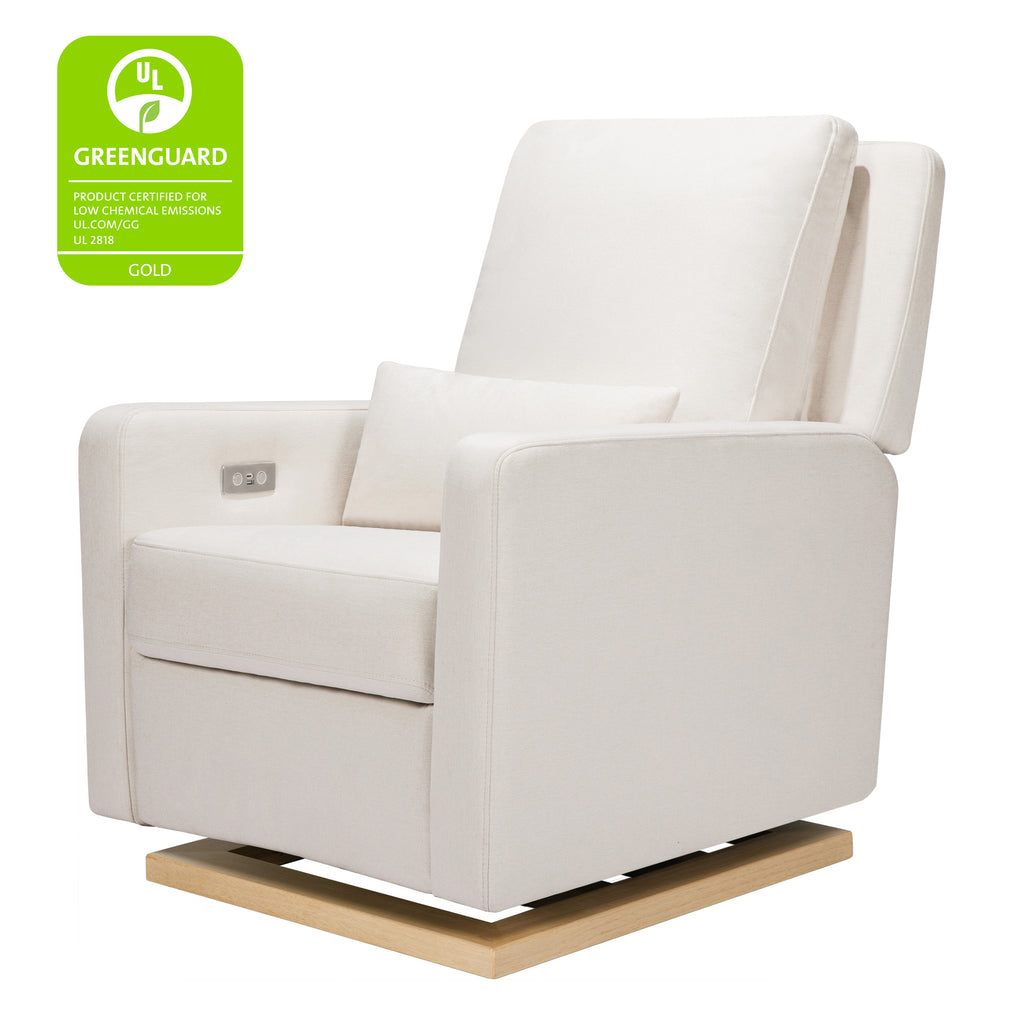 M23085PCMEWLB,Babyletto,Sigi Glider Recliner w/ Electronic Control and USB in Performance Cream Eco-Weave w/Light wood base