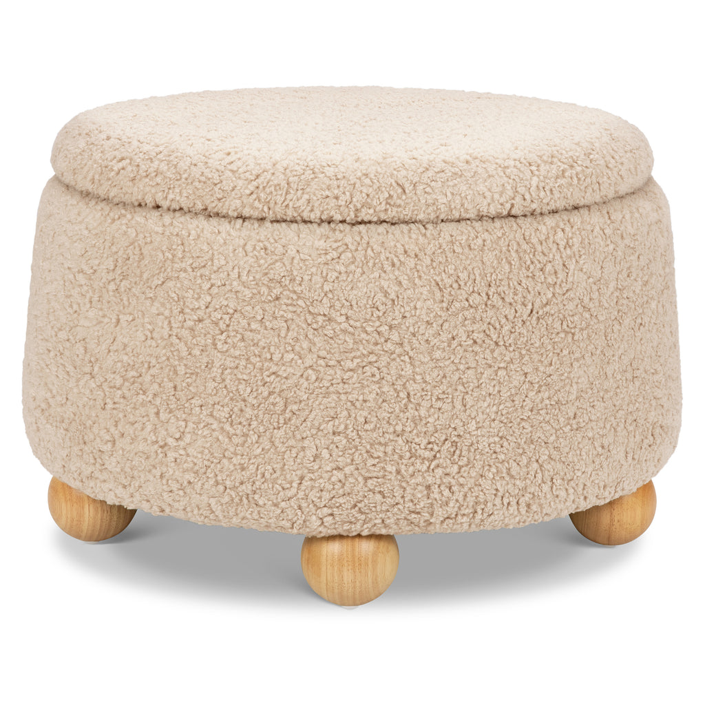 M30985CSGHF,Namesake,Tuffet Storage Ottoman in Chai Shearling w/Honey Ball Feet