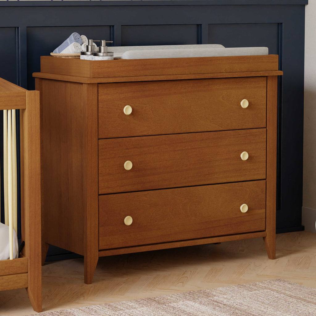 M10323CTN,Babyletto,Sprout 3-Drawer Changer Dresser in Chestnut and Natural Finish