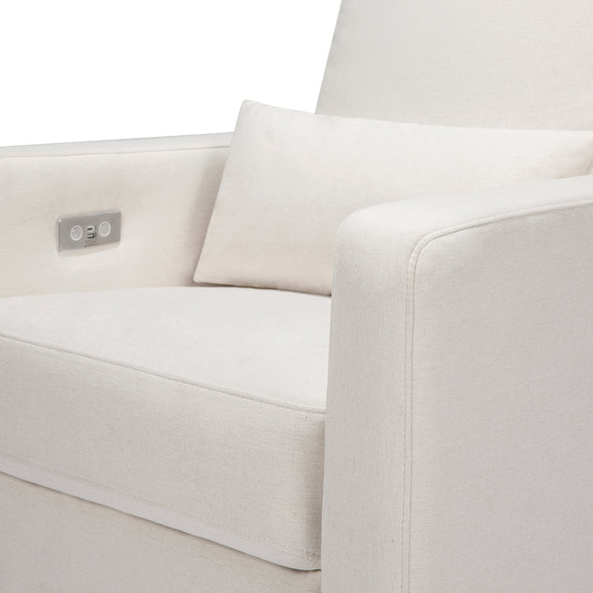 M23085PCMEWLB,Babyletto,Sigi Glider Recliner w/ Electronic Control and USB in Performance Cream Eco-Weave w/Light wood base