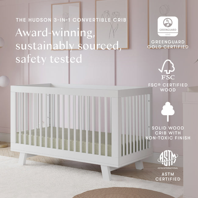 M4201W,Babyletto,Hudson 3-in-1 Convertible Crib w/Toddler Bed Conversion Kit in White Finish