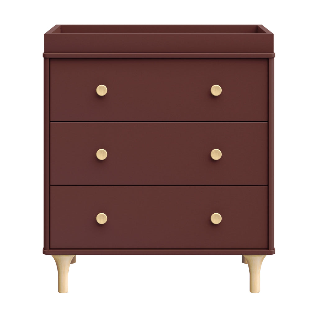 M9023CRN,Lolly 3-Drawer Changer Dresser w/Removable Changing Tray in Crimson/Natural
