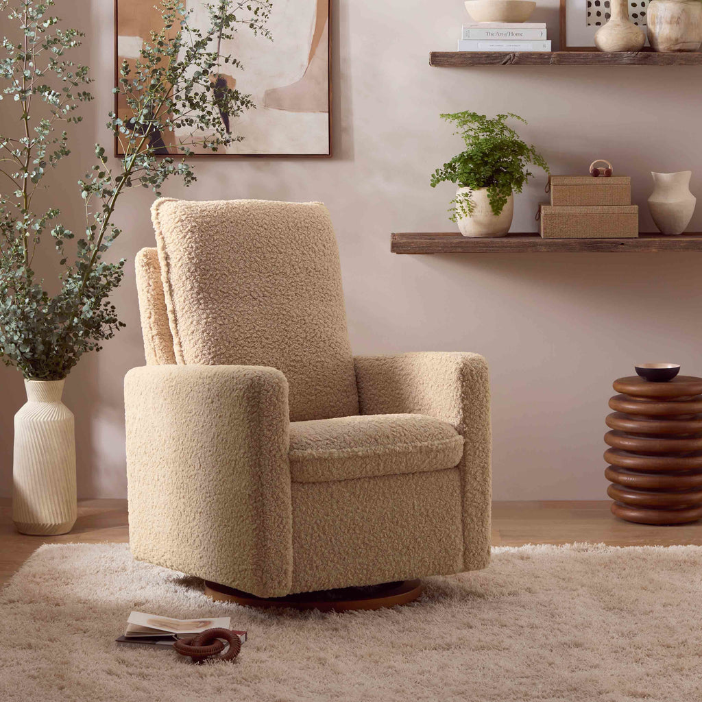 Cali Pillowback Swivel Glider in Shearling