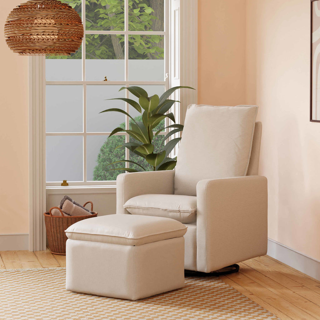 M20987PCMEW,Babyletto,Cali Pillowback Swivel Glider in Performance Cream Eco-Weave