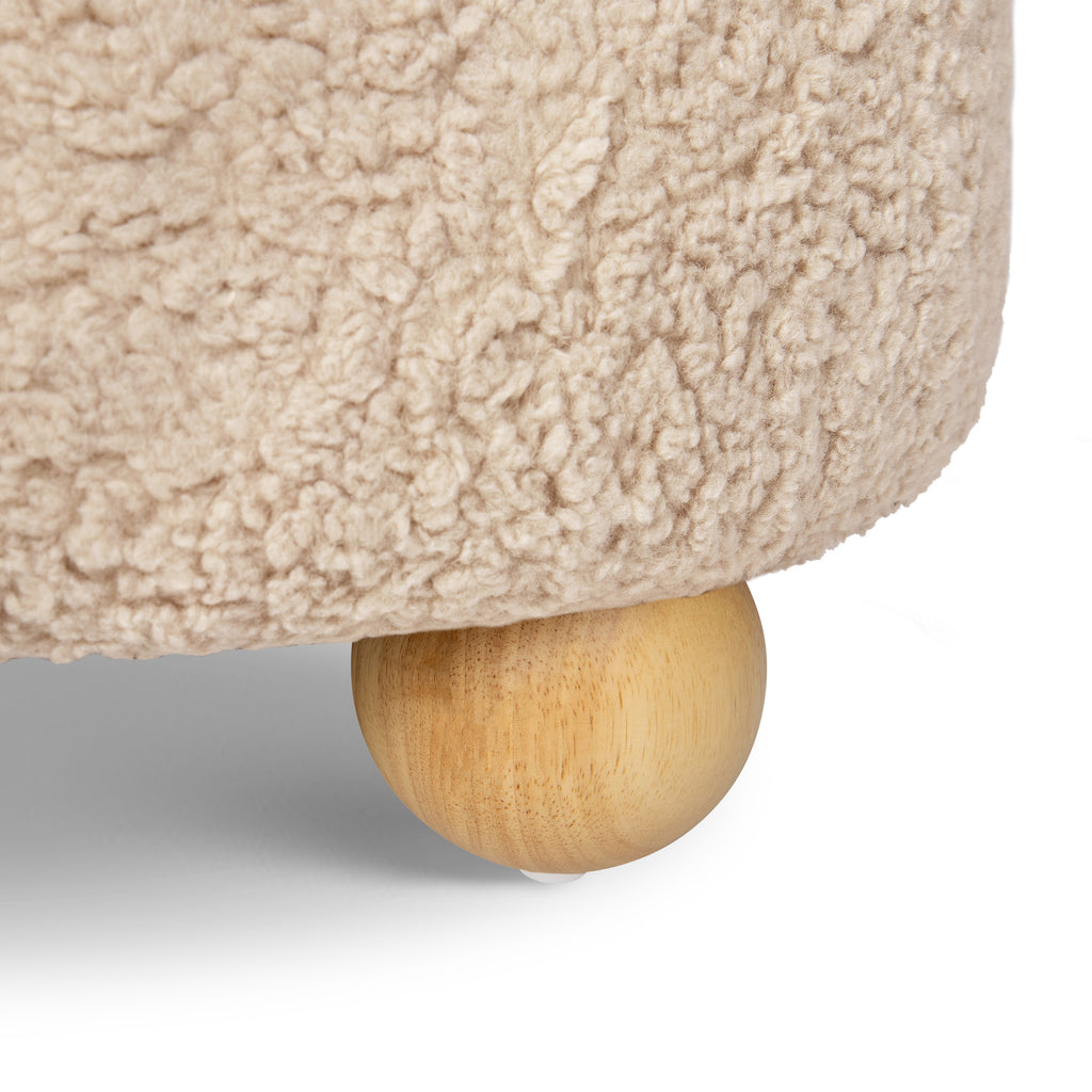 M30985CSGHF,Namesake,Tuffet Storage Ottoman in Chai Shearling w/Honey Ball Feet