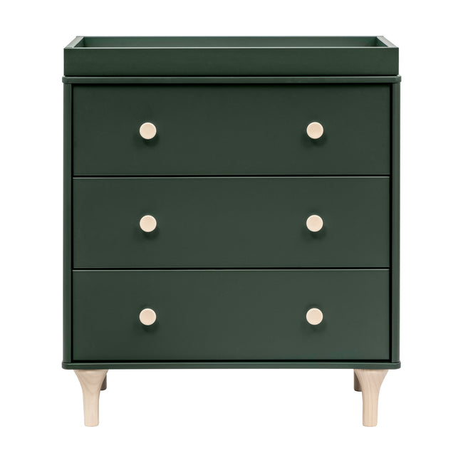 M9023FRGRNX,Babyletto,Lolly 3-Drawer Changer Dresser w/Removable Tray  Forest Green/Washed Natural