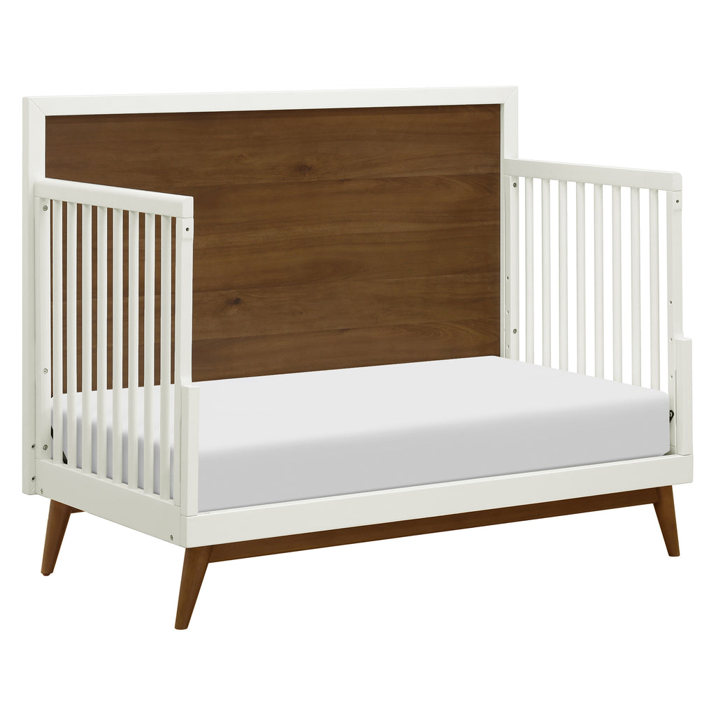 M15901RWNL,Babyletto,Palma Mid-Century 4-in-1 Convertible Crib w/ToddlerBedConversion in WarmWhite/Natural Walnut